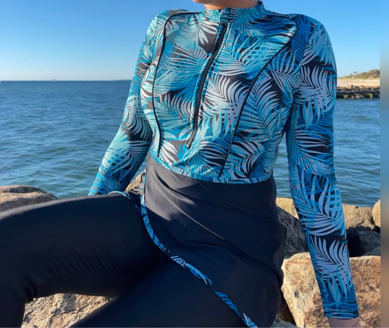 Sofia Blue Zip Swimsuit
