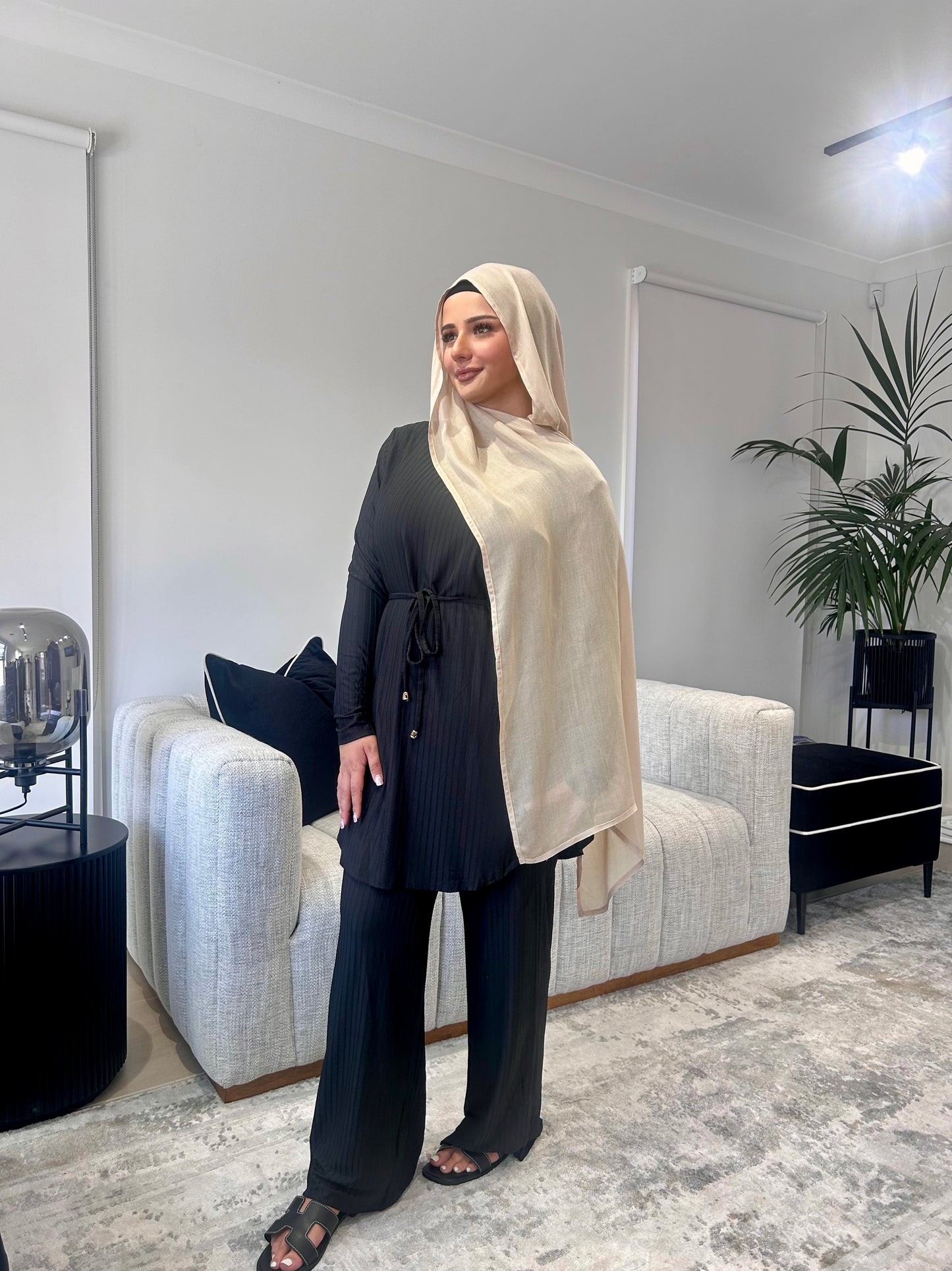 Huda Ribbed Set Black