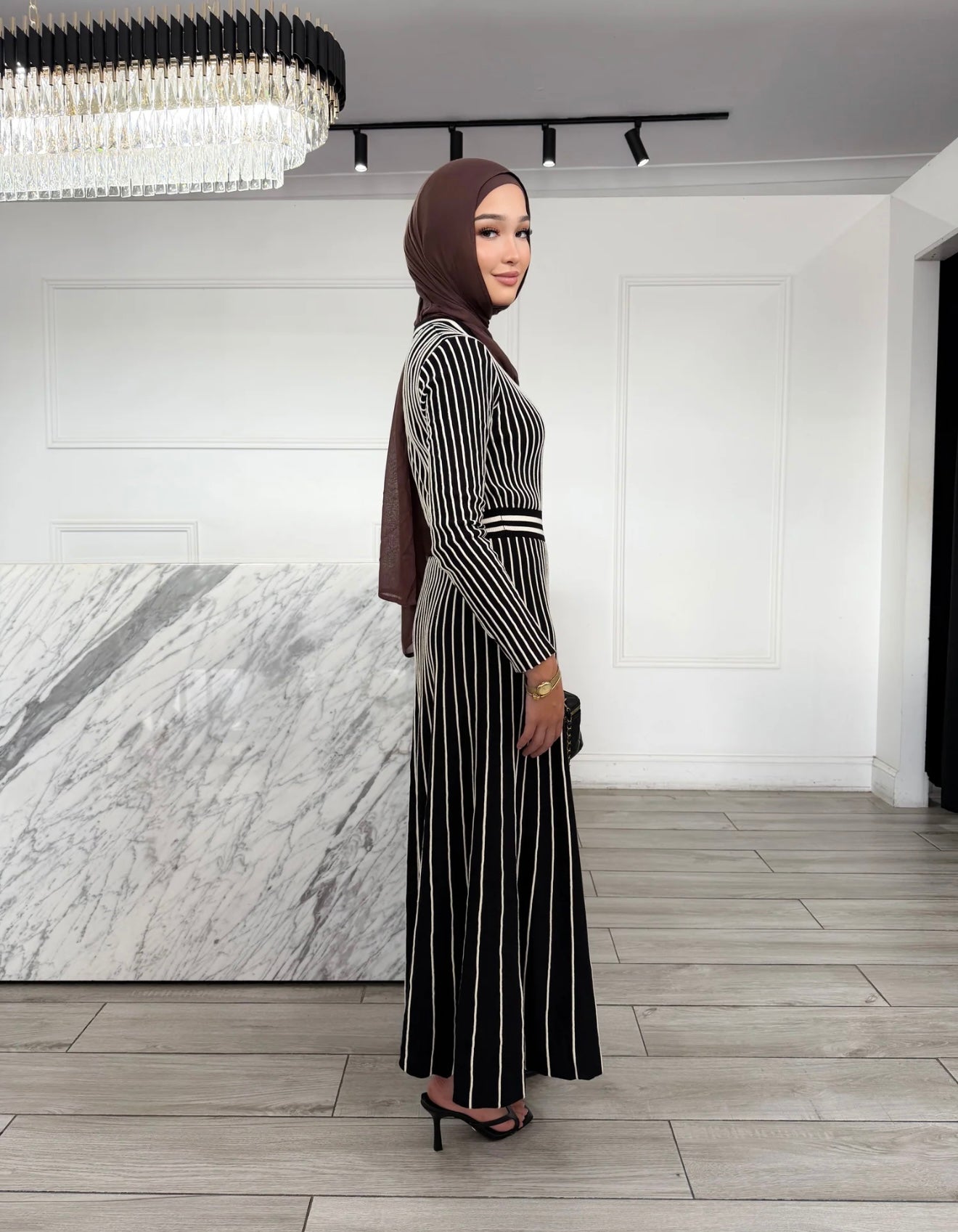Alyssa Knit Pleated Dress Black