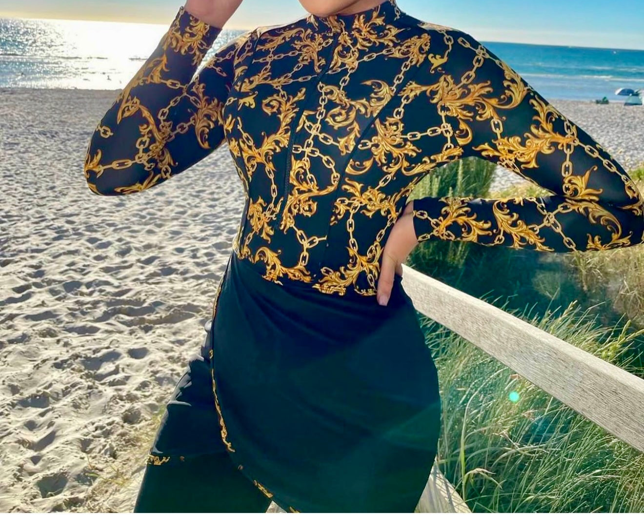 Sofia Gold and Black Zip Swimsuit