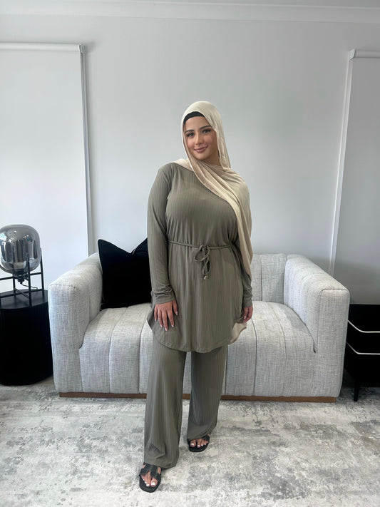 Huda Ribbed Set Khaki