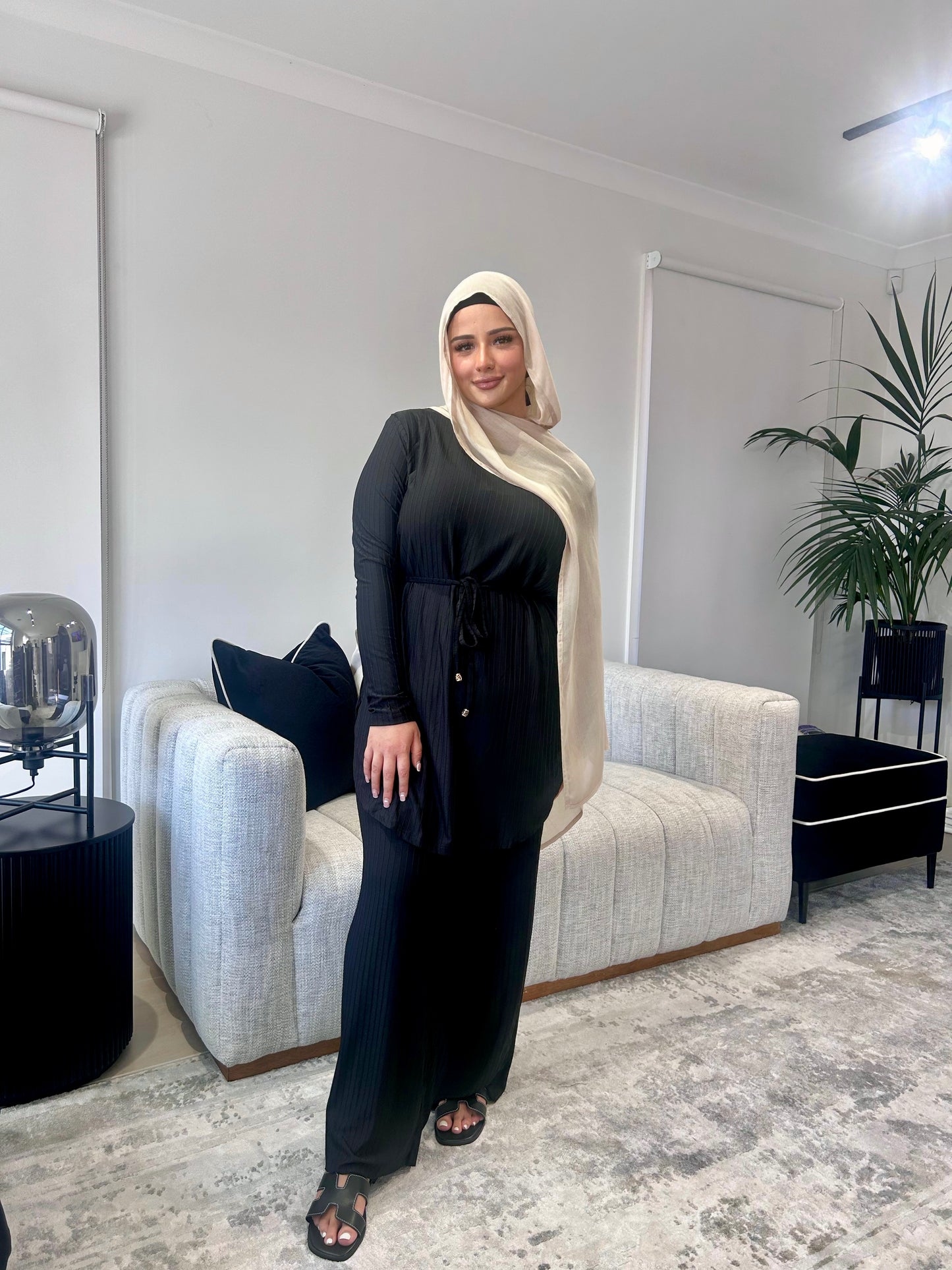 Huda Ribbed Set Black
