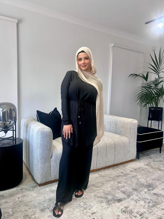 Huda Ribbed Set Black