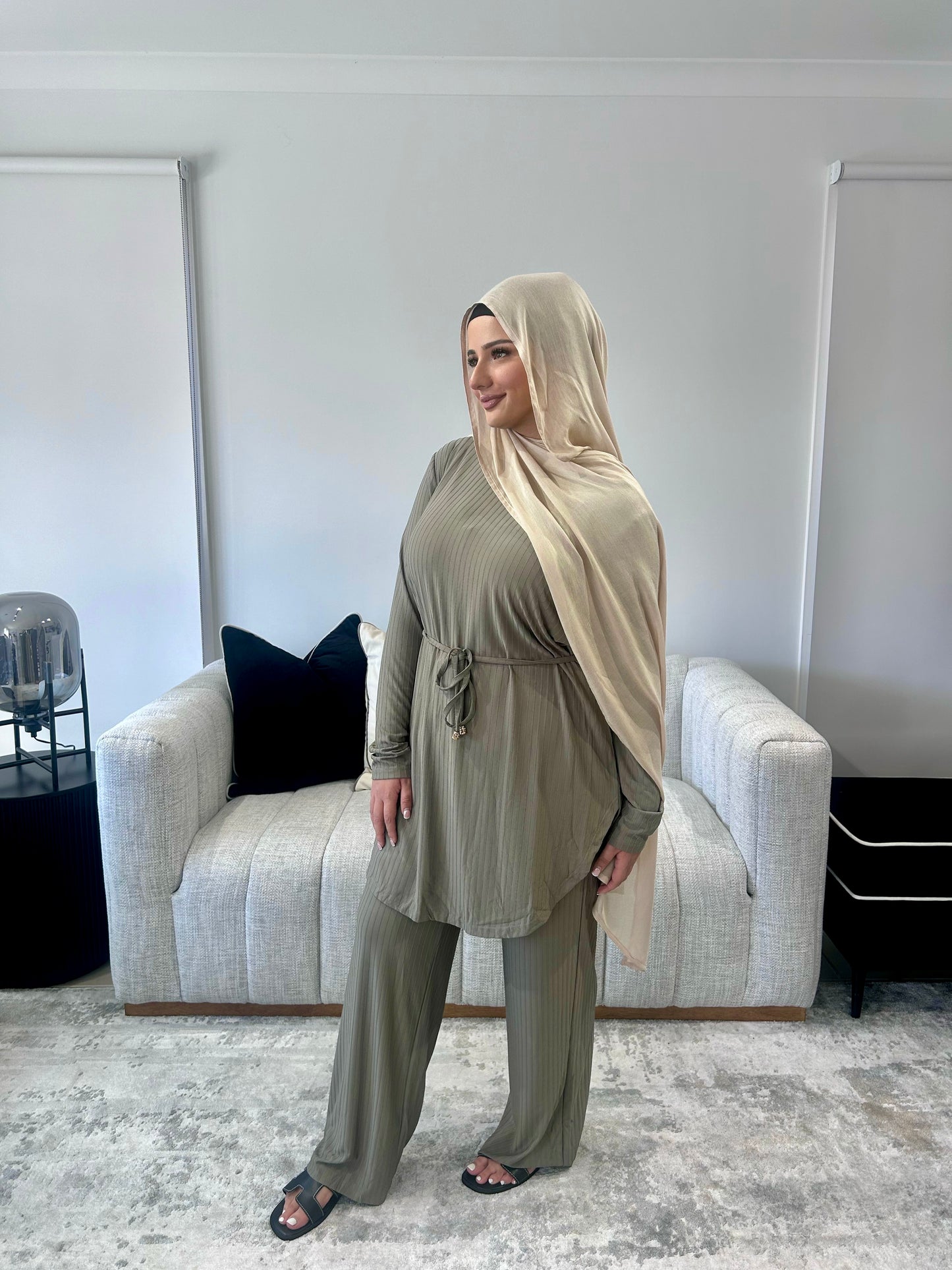 Huda Ribbed Set Khaki